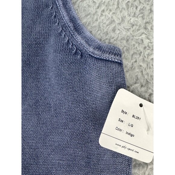 PBJ Draw String Womens L Indigo Hooded Vest Cotton Zip Front Y2K Beach Comfy NWT - Picture 13 of 15